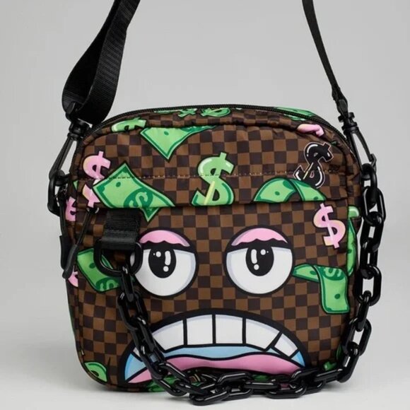 Mad Money Chain Detail Animated Graphic Print Crossbody Bag NWT - Picture 1 of 4